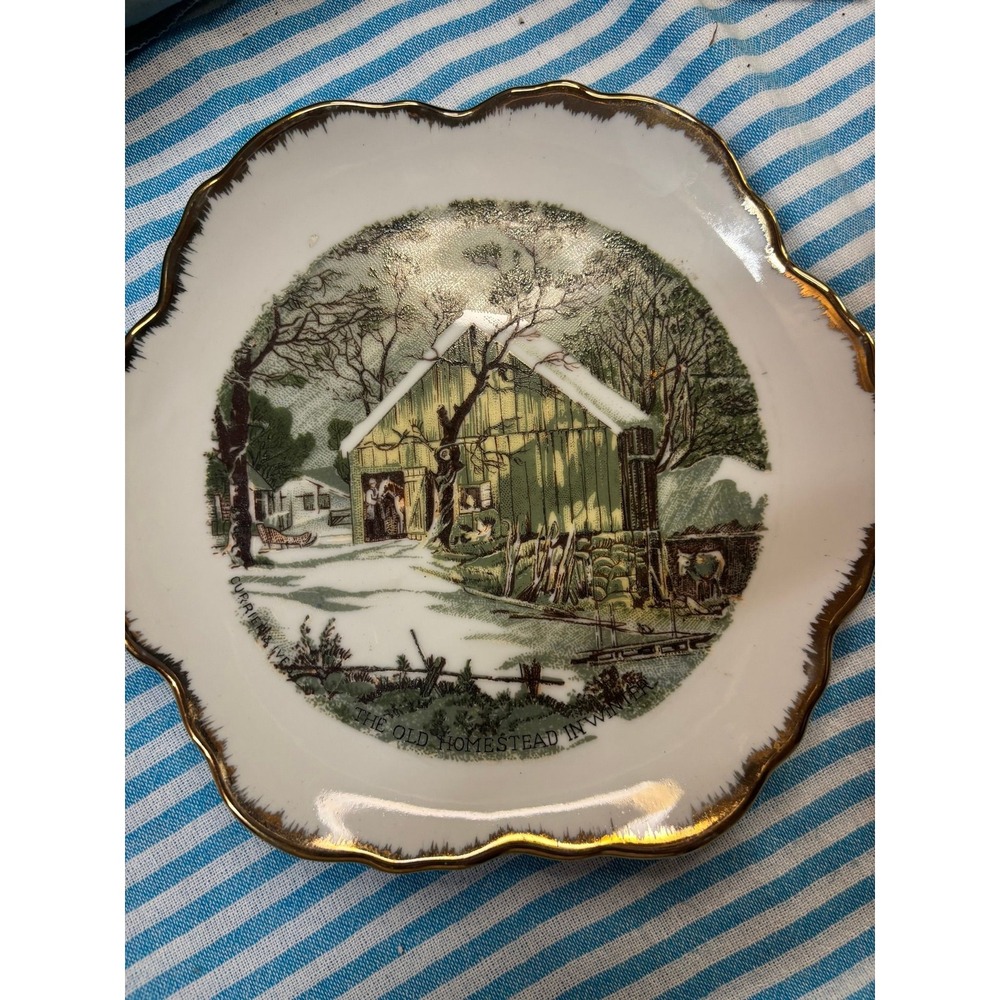 Vintage Currier And Ives Old Homestead Collector Plates Set Of  2, 7 1/8 Inches.